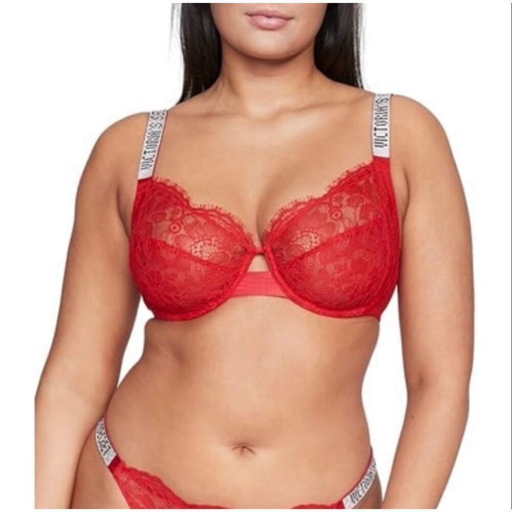 Victoria's Secret The Fabulous Full Cup Shine Strap Bra Lipstick Red Size 40DDD